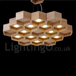 Lampada a sospensione moderna in legno chiaro 75 cm 12 luci