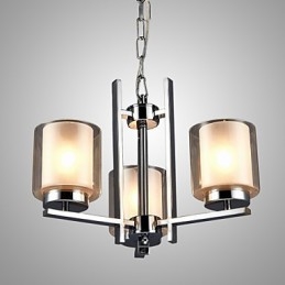 Lampadario classico a candela in ferro elettroplaccato con paralume in vetro, 3 luci