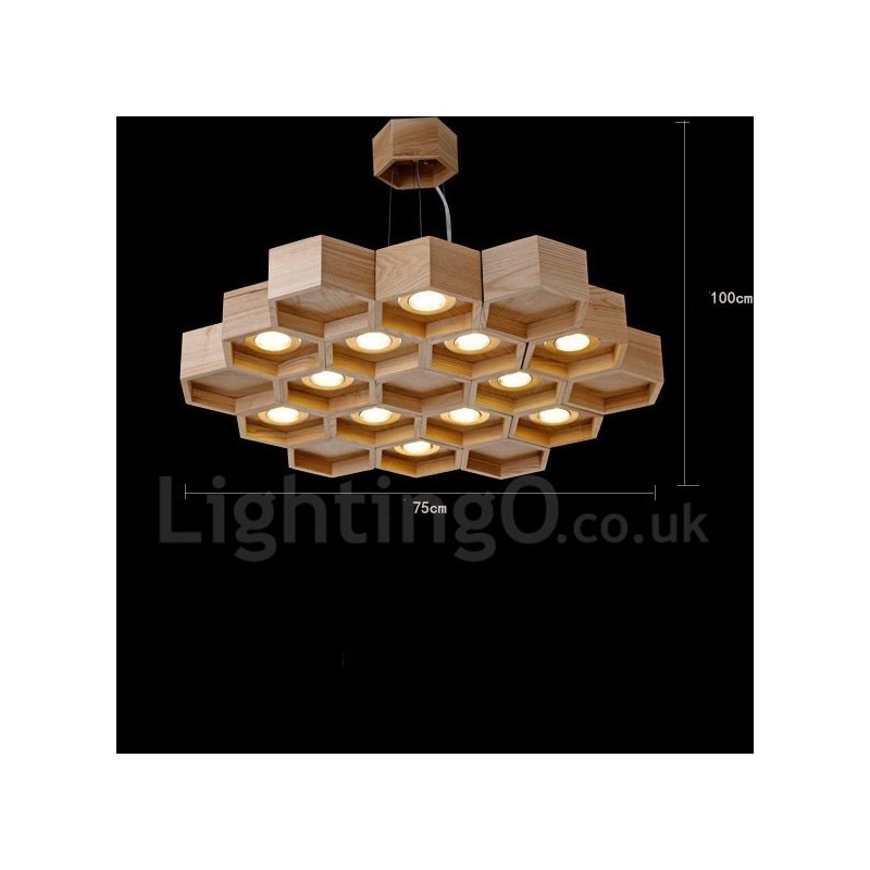 Lampada a sospensione moderna in legno chiaro 75 cm 12 luci