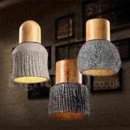 Lampada a sospensione vintage retrò in legno e cemento