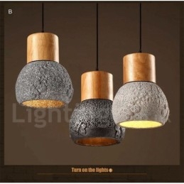 Lampada a sospensione vintage retrò in legno e cemento