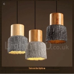 Lampada a sospensione vintage retrò in legno e cemento