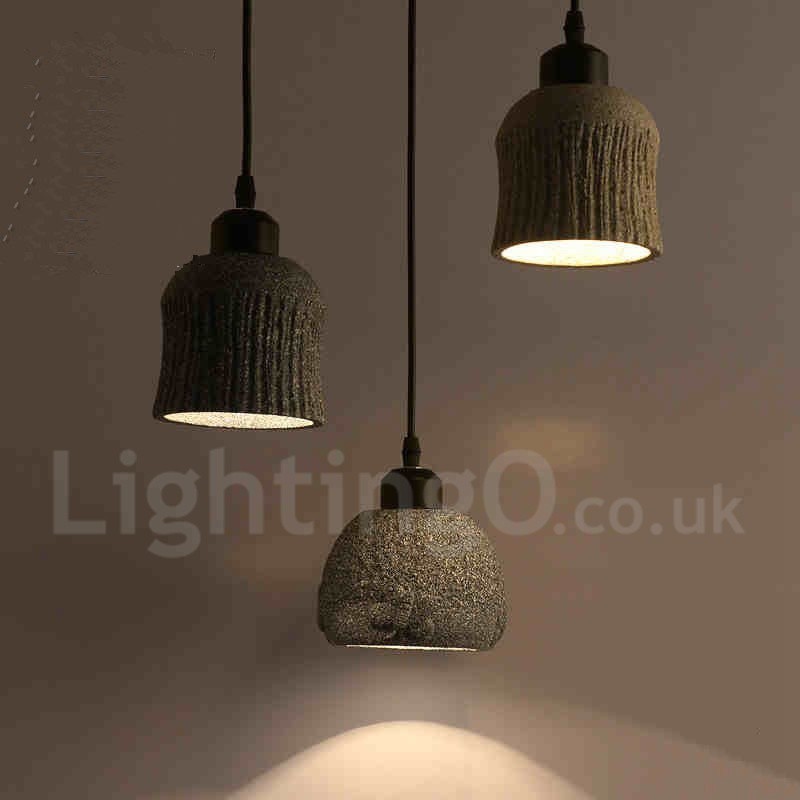 Lampada a sospensione vintage retrò in legno e cemento