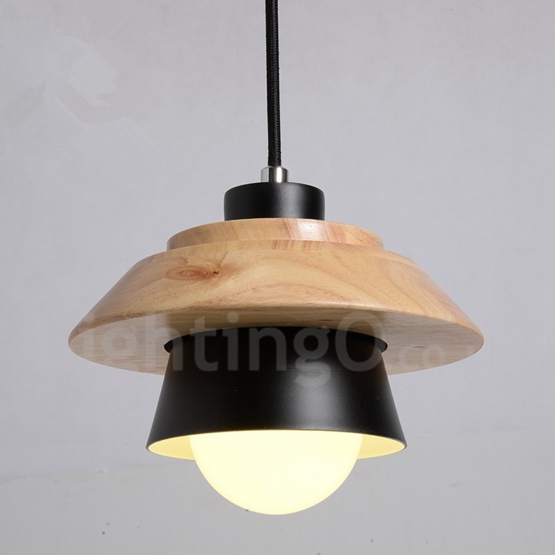 Lampada a sospensione in metallo e legno 1 luce