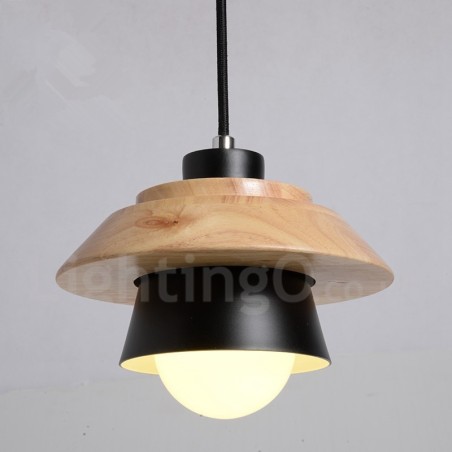 Lampada a sospensione in metallo e legno 1 luce
