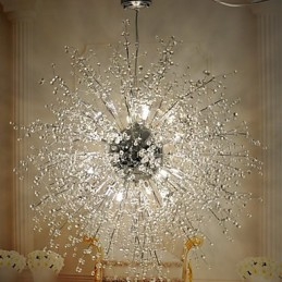 Lampadario moderno globo in cristallo e metallo cromato a filo