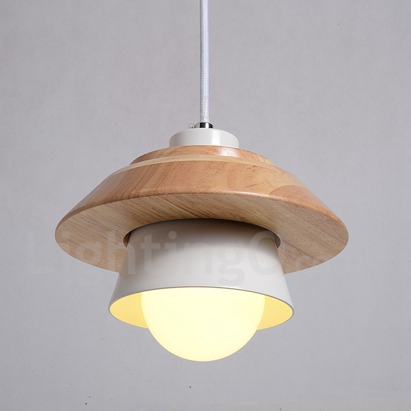 Lampada a sospensione in metallo e legno 1 luce