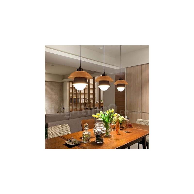 Lampada a sospensione in metallo e legno 1 luce