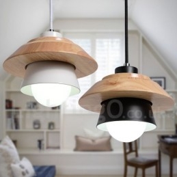Lampada a sospensione in metallo e legno 1 luce