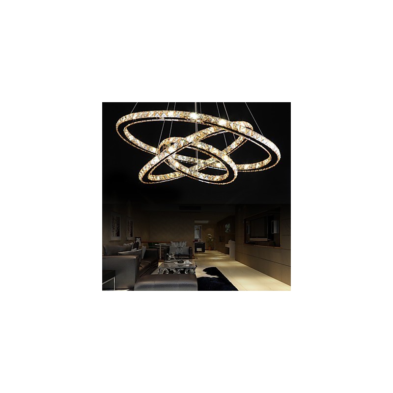 Lampadario a sospensione in cristallo ad anello, 1 luce, regolabile, multicolore e nero