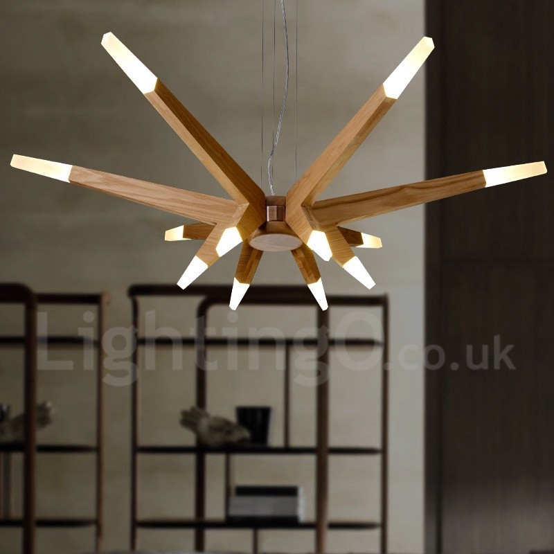 Lampada a sospensione in legno moderna contemporanea 12 luci