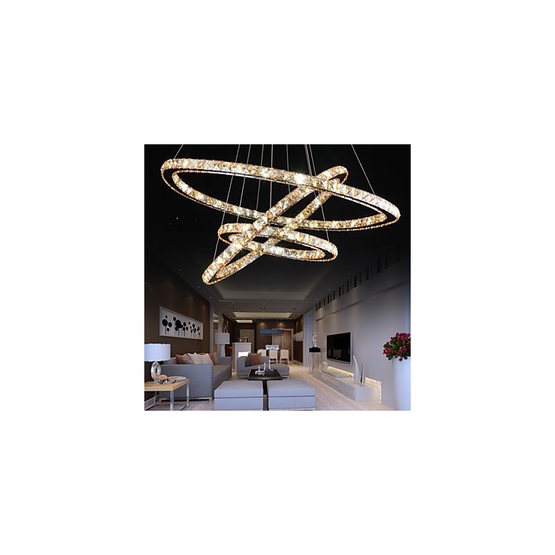 Lampadario a sospensione in cristallo ad anello, 1 luce, regolabile, multicolore e nero