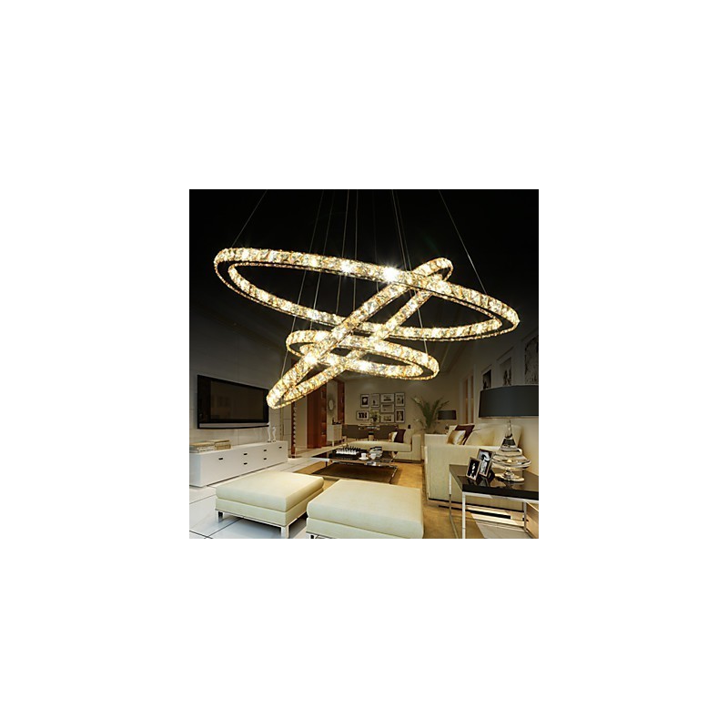 Lampadario a sospensione in cristallo ad anello, 1 luce, regolabile, multicolore e nero