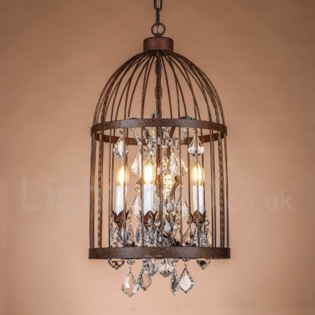 Lampada a sospensione vintage in metallo a 4 luci a gabbia per uccelli