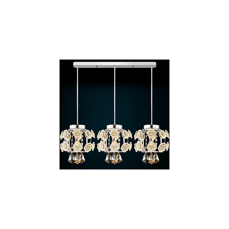 Lampadario a sospensione con fiori e cristalli bianco