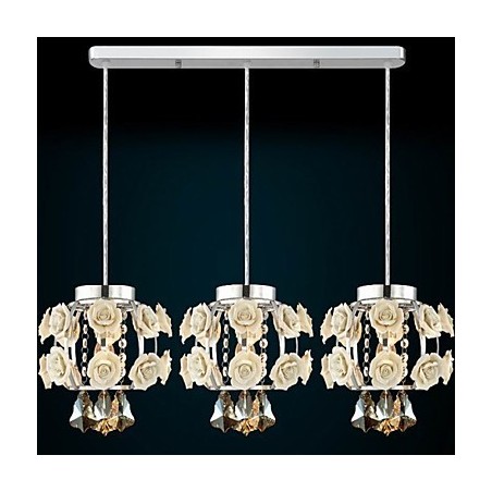 Lampadario a sospensione con fiori e cristalli bianco
