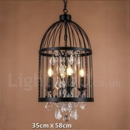 Lampada a sospensione vintage in metallo a 4 luci a gabbia per uccelli
