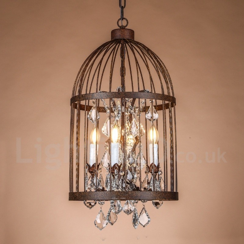 Lampada a sospensione vintage in metallo a 4 luci a gabbia per uccelli