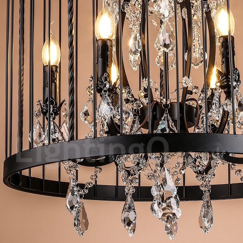 Lampada a sospensione vintage in metallo a 4 luci a gabbia per uccelli