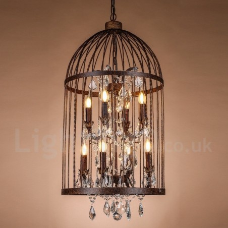 Lampada a sospensione vintage a gabbia per uccelli in metallo 8 luci