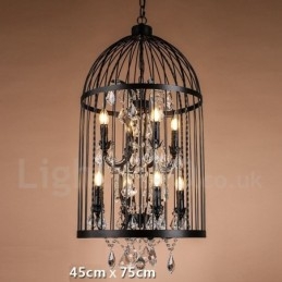 Lampada a sospensione vintage a gabbia per uccelli in metallo 8 luci