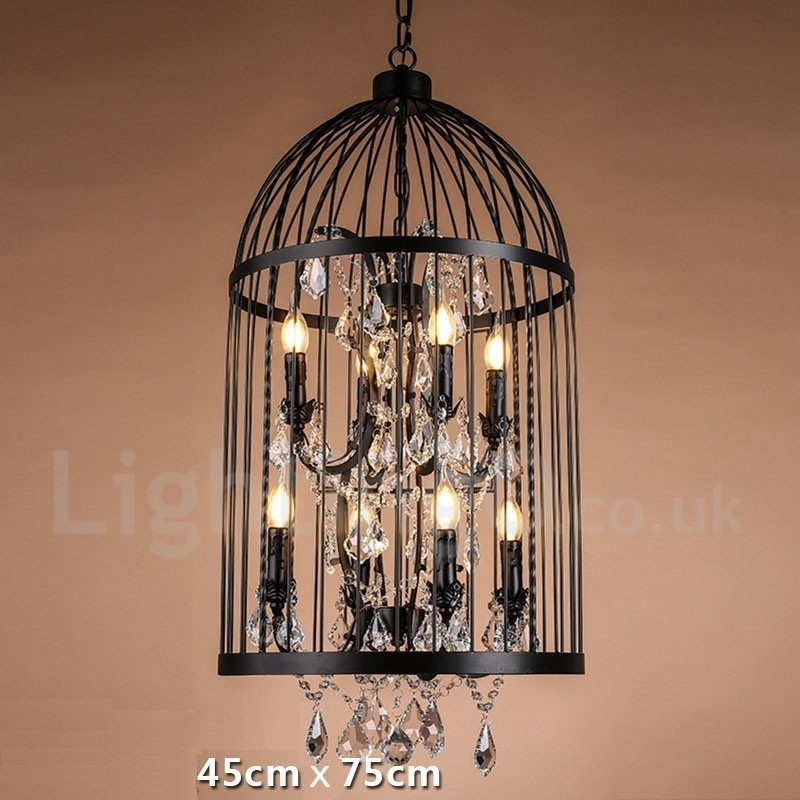 Lampada a sospensione vintage a gabbia per uccelli in metallo 8 luci