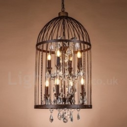 Lampada a sospensione vintage a gabbia per uccelli in metallo 8 luci