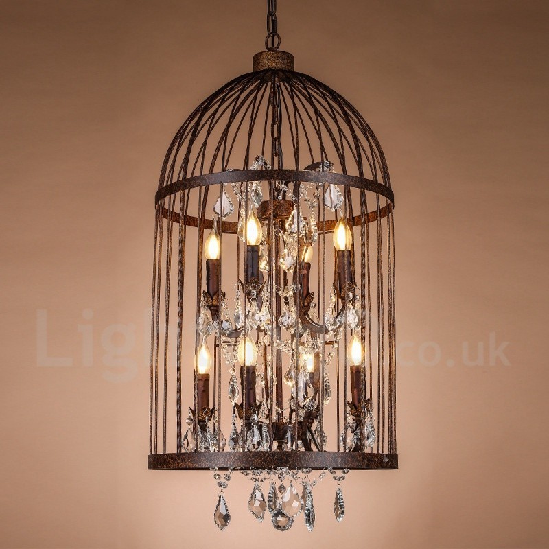 Lampada a sospensione vintage a gabbia per uccelli in metallo 8 luci