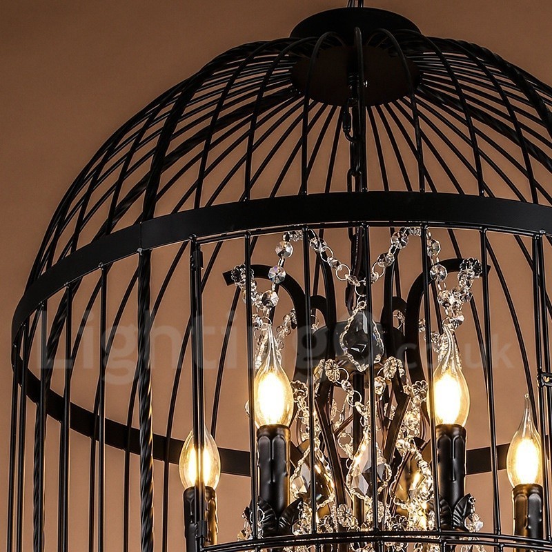Lampada a sospensione vintage a gabbia per uccelli in metallo 8 luci