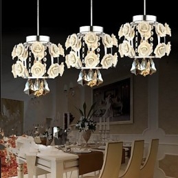 Lampadario a sospensione con fiori e cristalli bianco