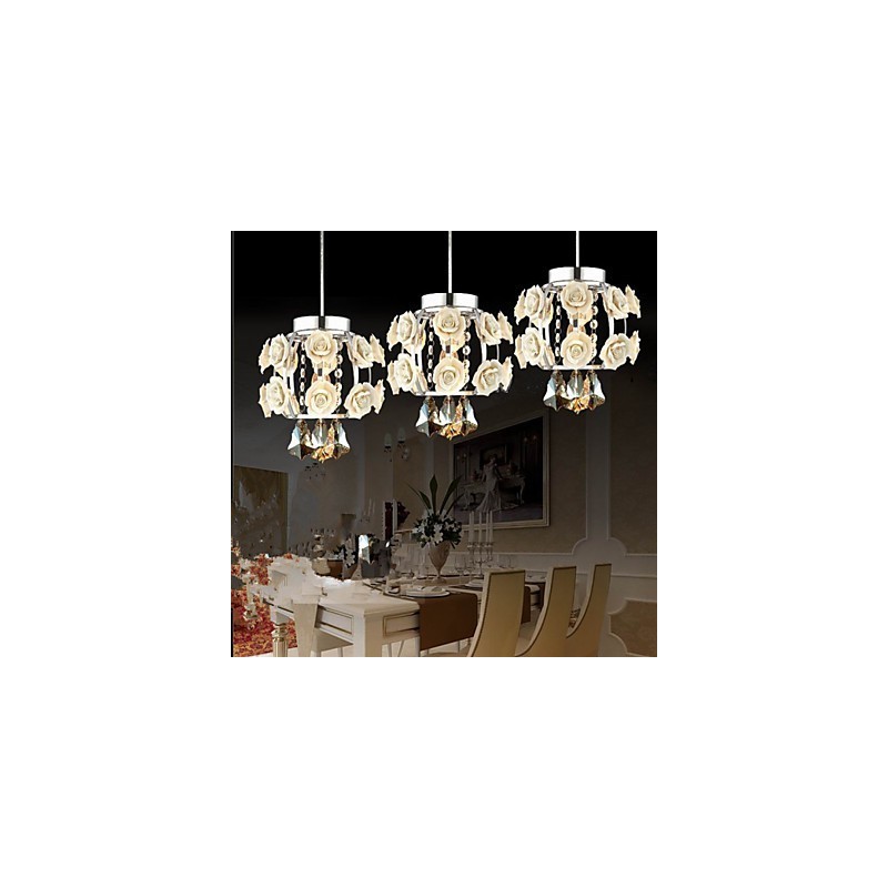 Lampadario a sospensione con fiori e cristalli bianco