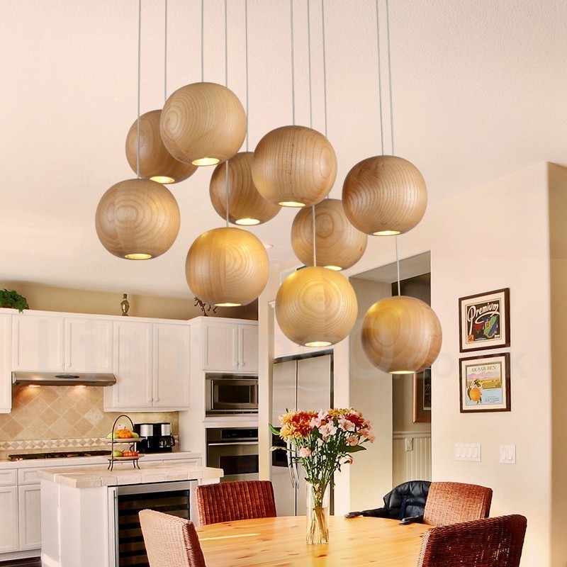 Lampada a sospensione globo in legno rustico Lodge