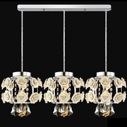 Lampadario a sospensione con fiori e cristalli bianco