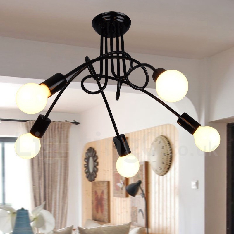 Lampadario country in metallo nero a 5 luci 59 x 45 cm