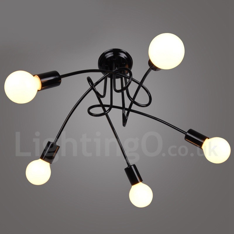 Lampadario country in metallo nero a 5 luci 59 x 45 cm