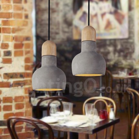 Lampada a sospensione singola vintage in legno e cemento
