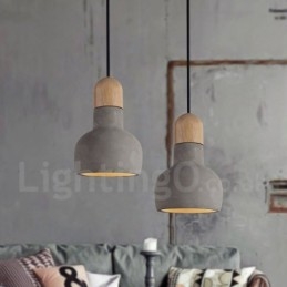 Lampada a sospensione singola vintage in legno e cemento