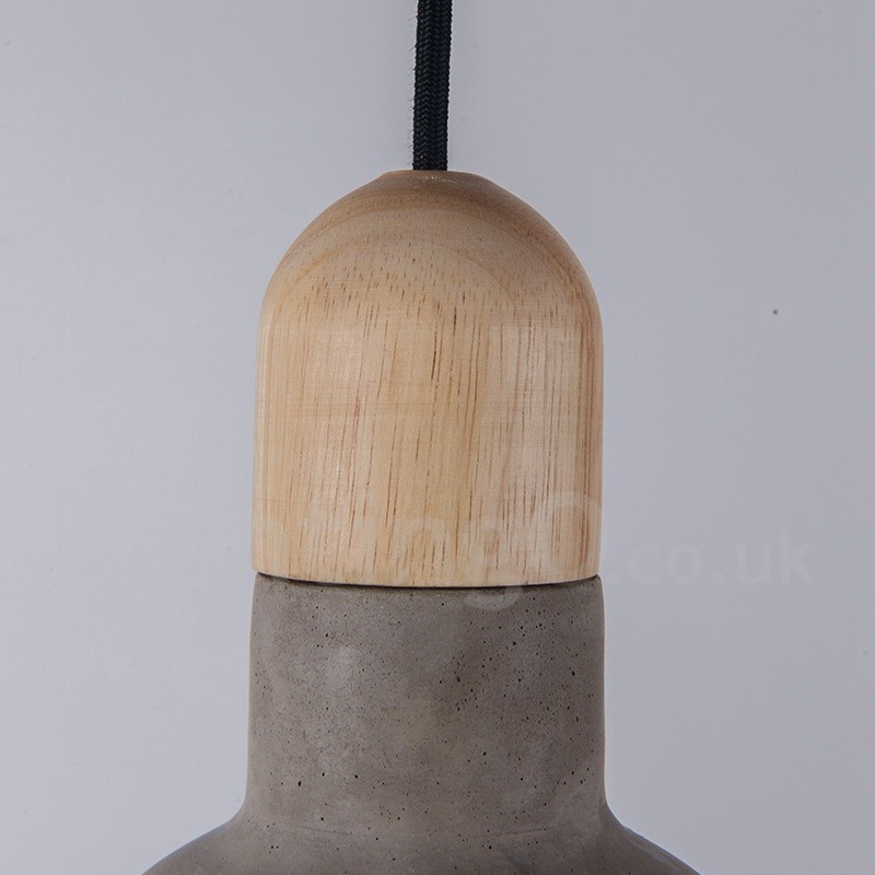 Lampada a sospensione singola vintage in legno e cemento