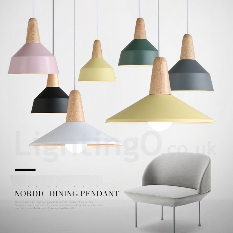 Lampada a sospensione moderna in legno e metallo multicolore