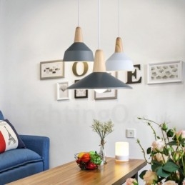 Lampada a sospensione moderna in legno e metallo multicolore