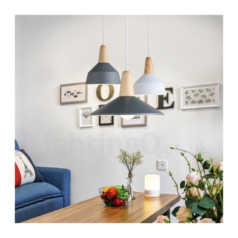 Lampada a sospensione moderna in legno e metallo multicolore