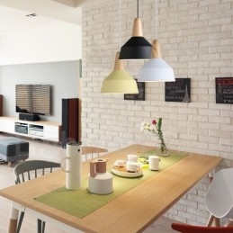 Lampada a sospensione moderna in legno e metallo multicolore