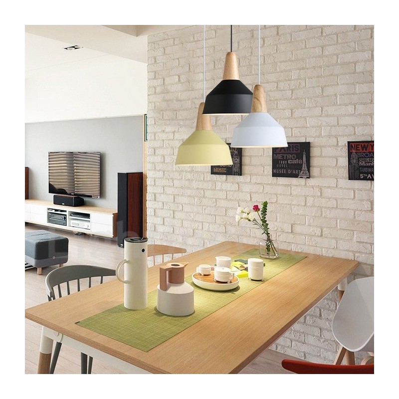 Lampada a sospensione moderna in legno e metallo multicolore
