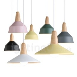 Lampada a sospensione moderna in legno e metallo multicolore