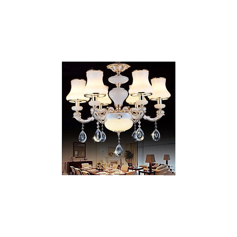 Lampadario in giada naturale e cristallo europeo, stile candela
