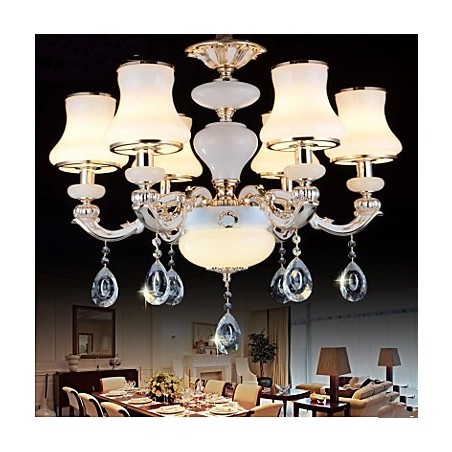 Lampadario in giada naturale e cristallo europeo, stile candela