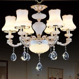 Lampadario in giada naturale e cristallo europeo, stile candela