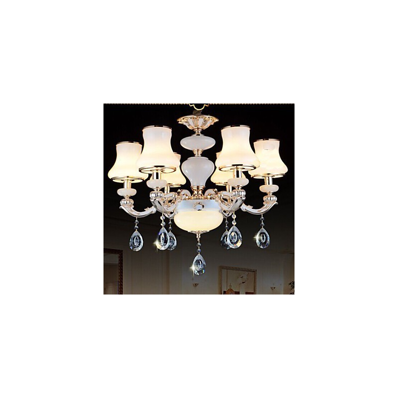 Lampadario in giada naturale e cristallo europeo, stile candela
