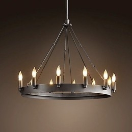 Lampada a sospensione classica in ferro con 12 luci a candela