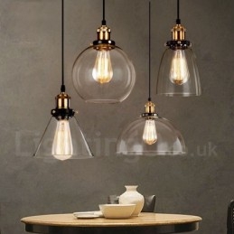 Lampada a sospensione vintage retrò con paralume in vetro